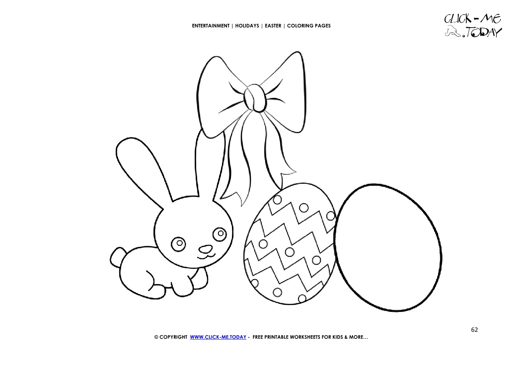 Easter Coloring Page: 62 Happy Easter bunny, eggs & bow